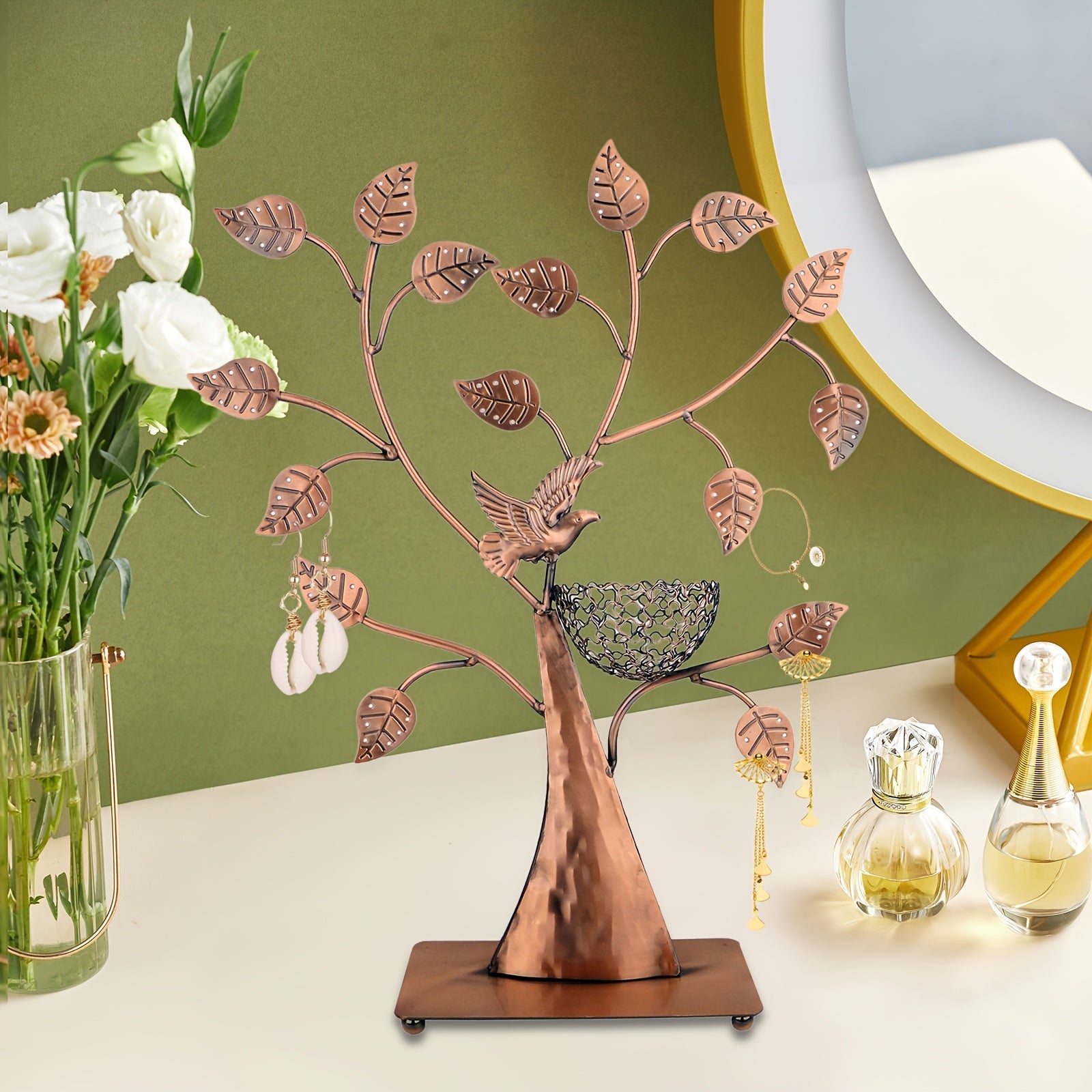 DIY Jewelry Tree Bird Nest Earrings Holder, Bracelets/Necklace Organizer Stand, Decorative Jewelry Display for Rings, Watches, and Accessories, Vintage Jewelry Stand, Elegant Jewelry Storage Solution, Bird Theme Jewelry Rack, Sturdy and Stable Jewelry