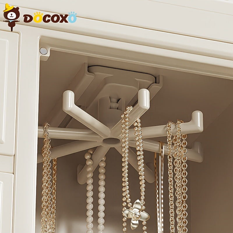 1pc DOCOXO European-Style Jewelry Box Organizer - Large Capacity Desktop Storage with Leather-Lined Interior, Secure Snap Closure, Multi-Compartment Design for Necklaces, Earrings, Rings - Elegant White Polished Finish, Jewelry Organizer Storage Box,