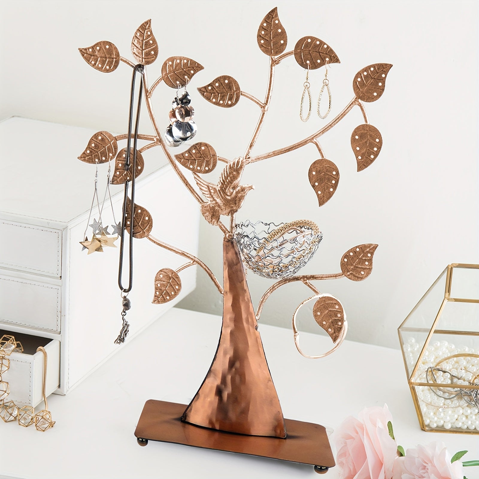 DIY Jewelry Tree Bird Nest Earrings Holder, Bracelets/Necklace Organizer Stand, Decorative Jewelry Display for Rings, Watches, and Accessories, Vintage Jewelry Stand, Elegant Jewelry Storage Solution, Bird Theme Jewelry Rack, Sturdy and Stable Jewelry