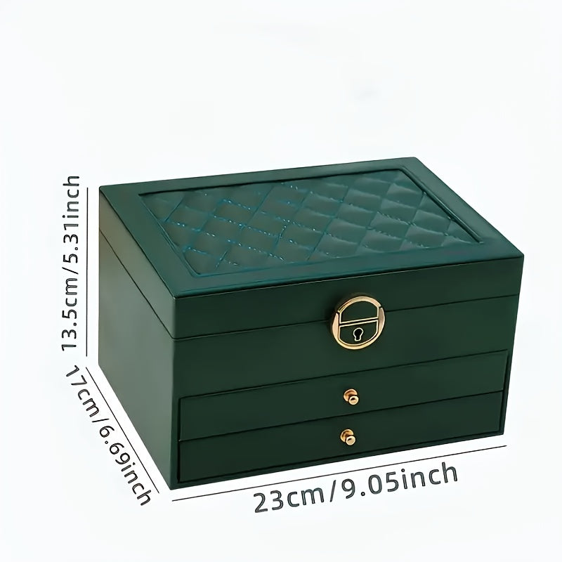 Elegant Vintage-Style Jewelry Box with Lock - 3-Layer Faux Leather, Golden-Tone Hardware, Pink & White Design, Perfect for Necklaces, Bracelets, and Earrings - Ideal for Home Decor and Fashion Enthusiasts, Jewelry Gift Box, Jewelry Boxes