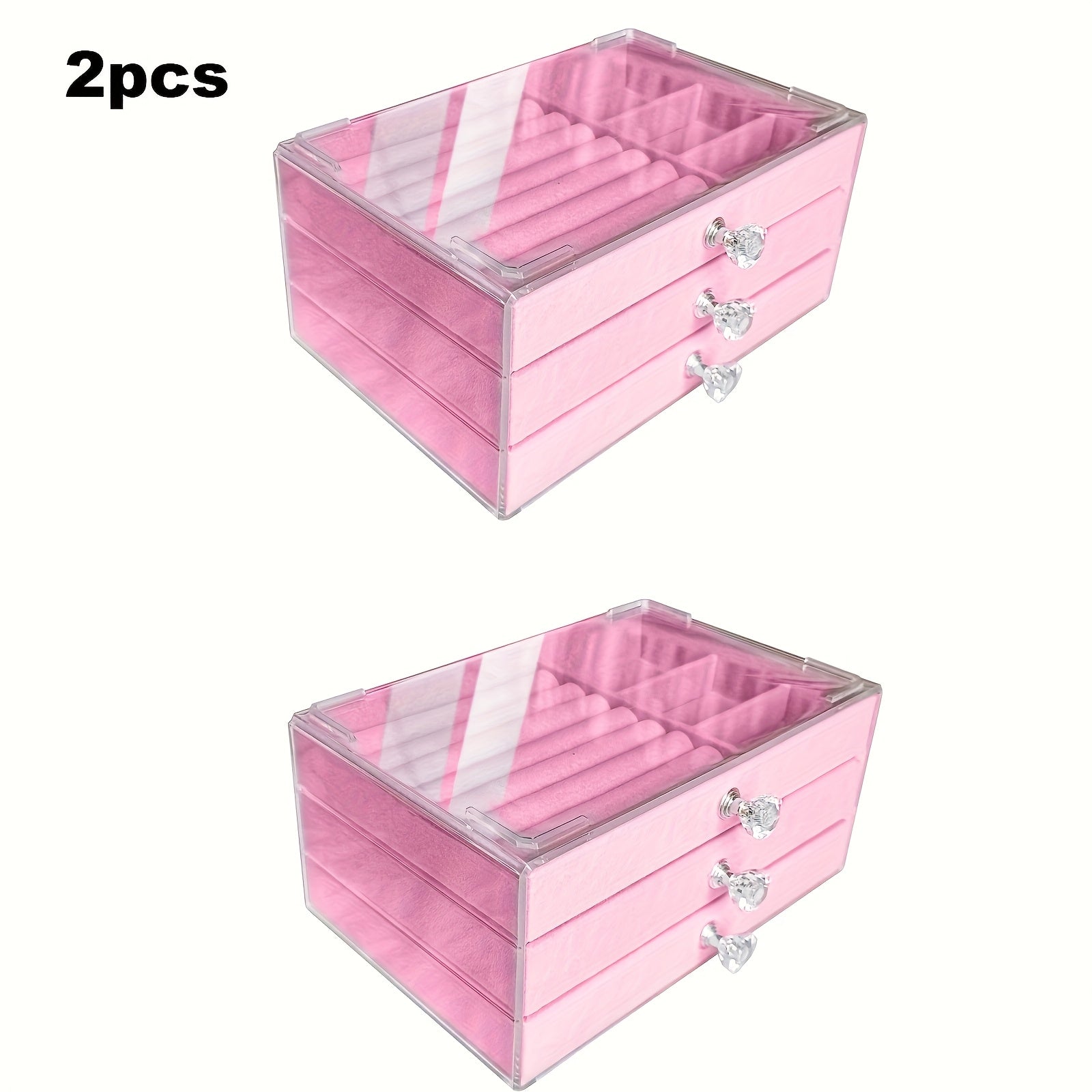 2pcs Jewelry Storage Box Set Three-layer Portable with Glass Lid Organizer for Earrings Display and Ring Display