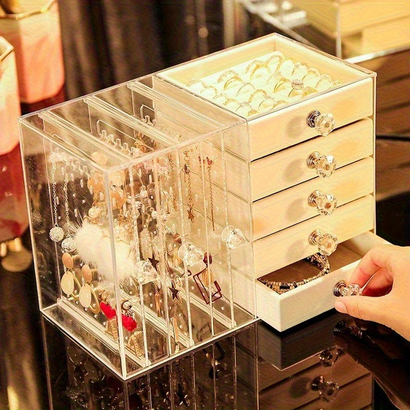 [Elegant Jewelry Organizer] Elegant Premium Clear Multi-Function Jewelry Organizer | Designed for Earrings, Studs & Necklaces with Customizable Dividers - Must-Have Stylish Home Decor to Showcase Your Treasures, Jewelry Towers
