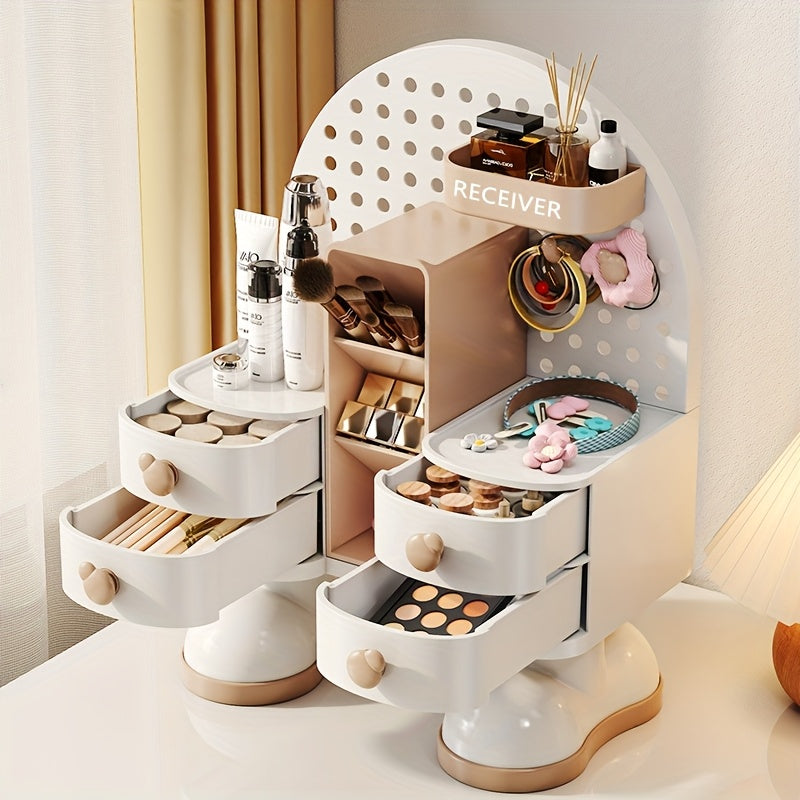 1pc creative jewelry and cosmetics storage box with drawer storage artifact, multi-functional office desktop storage box, suitable for beauty and Light Beige care products, jewelry, office supplies, Jewelry Boxes