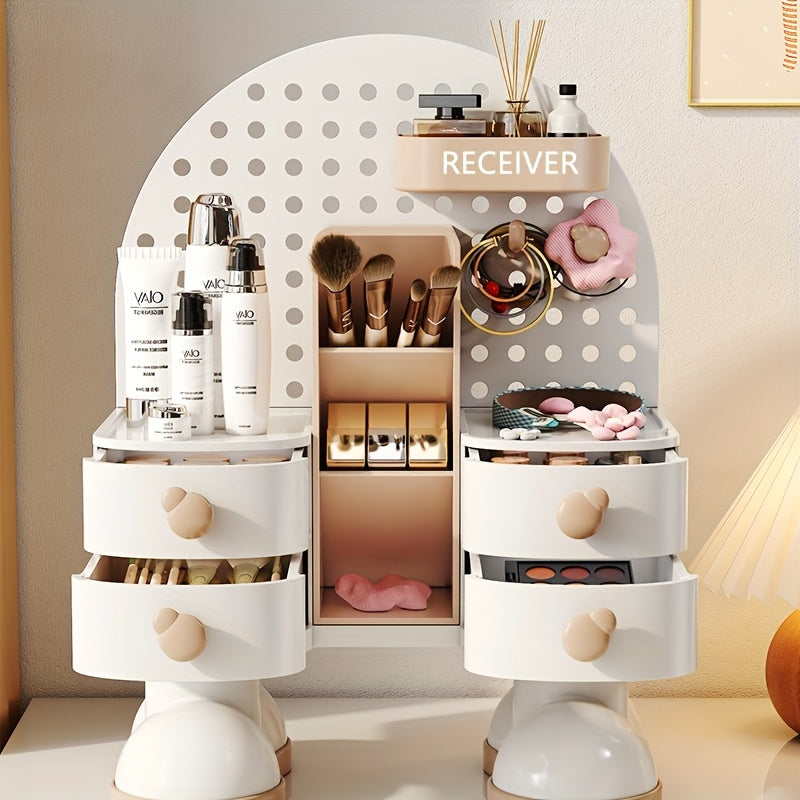 1pc creative jewelry and cosmetics storage box with drawer storage artifact, multi-functional office desktop storage box, suitable for beauty and Light Beige care products, jewelry, office supplies, Jewelry Boxes