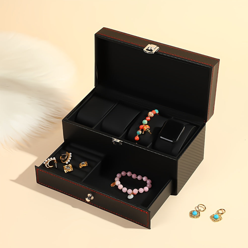 [Double-layer Jewelry Storage] 1pc Large Capacity Double-layer Watch & Jewelry Storage Box - For Rings, Earrings, Bracelets, Necklaces
