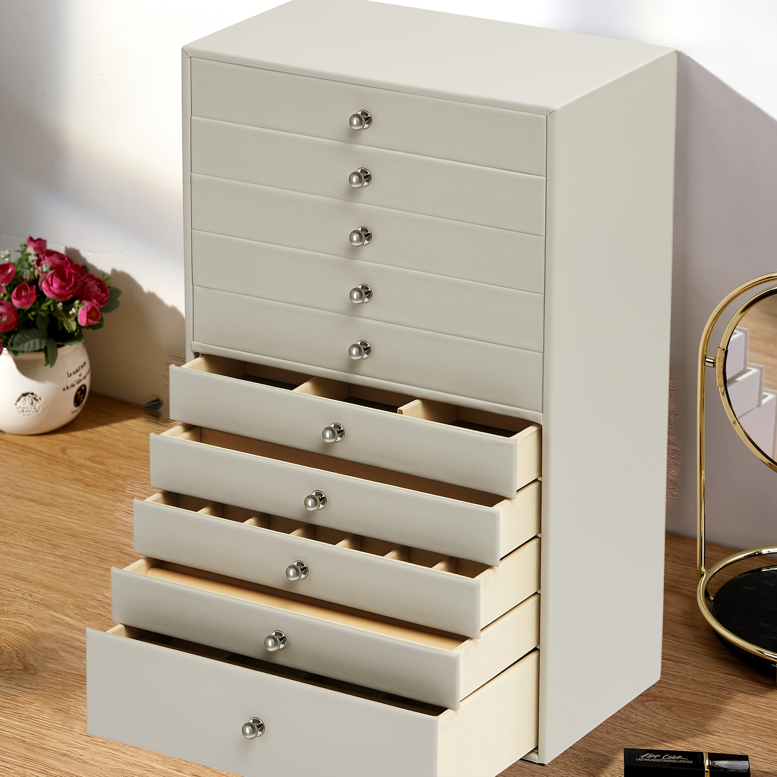 1pc Large Capacity Ten-Layer Velvet Jewelry Storage Cabinet with 10 Drawers - Stylish Rectangle Design, Tabletop Mounting, Multipurpose, Contemporary Style - Perfect Gift for Mothers Day, Valentines Day, Birthday, christmas gift, Jewelry Boxes