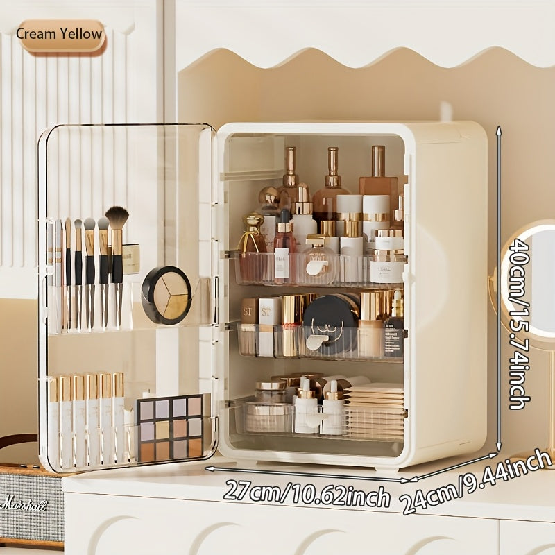 Contemporary Multi-Purpose Desktop Storage Cabinet with Built-In Drawers & Categorized Compartments - Large Capacity Organizer for Jewelry, Cosmetics, Makeup Brushes, Lipsticks, Bottles - Durable Plastic with Magnetic Closure - Perfect Gift for