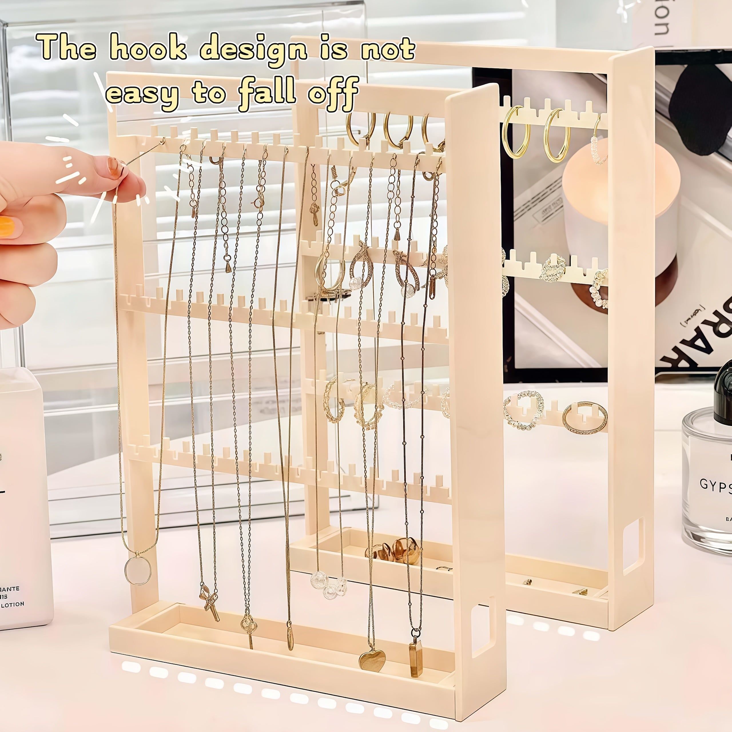 1pc Jewelry Storage Box with Pull-Out Display Shelves & Keychain Hooks - Durable Plastic Organizer for Bracelets, Necklaces, Earrings - Bedroom, Bathroom, Holiday Gifts, Back-to-School Supplies