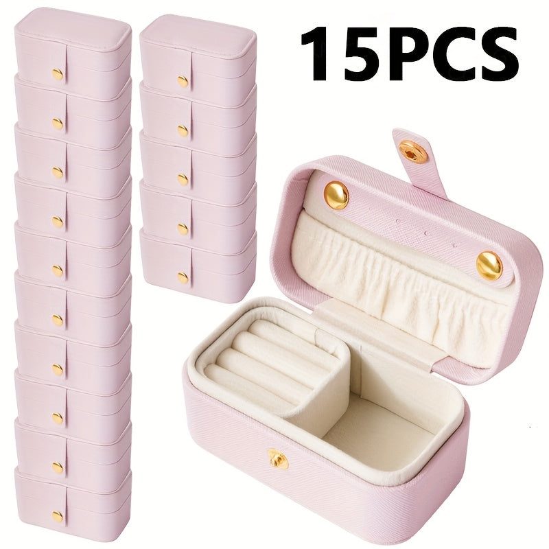 15pcs, 2-in-1 Mini Portable Jewelry Box with Detachable Ring Tray, Pearlescent Faux Leather Jewelry Organizer for Earrings, Necklaces, Rings, Hair Clips, Travel Jewelry Case, Decorative Jewelry Box, Gift for Her, Valentine's Day Gift, Mother's Day Gift,