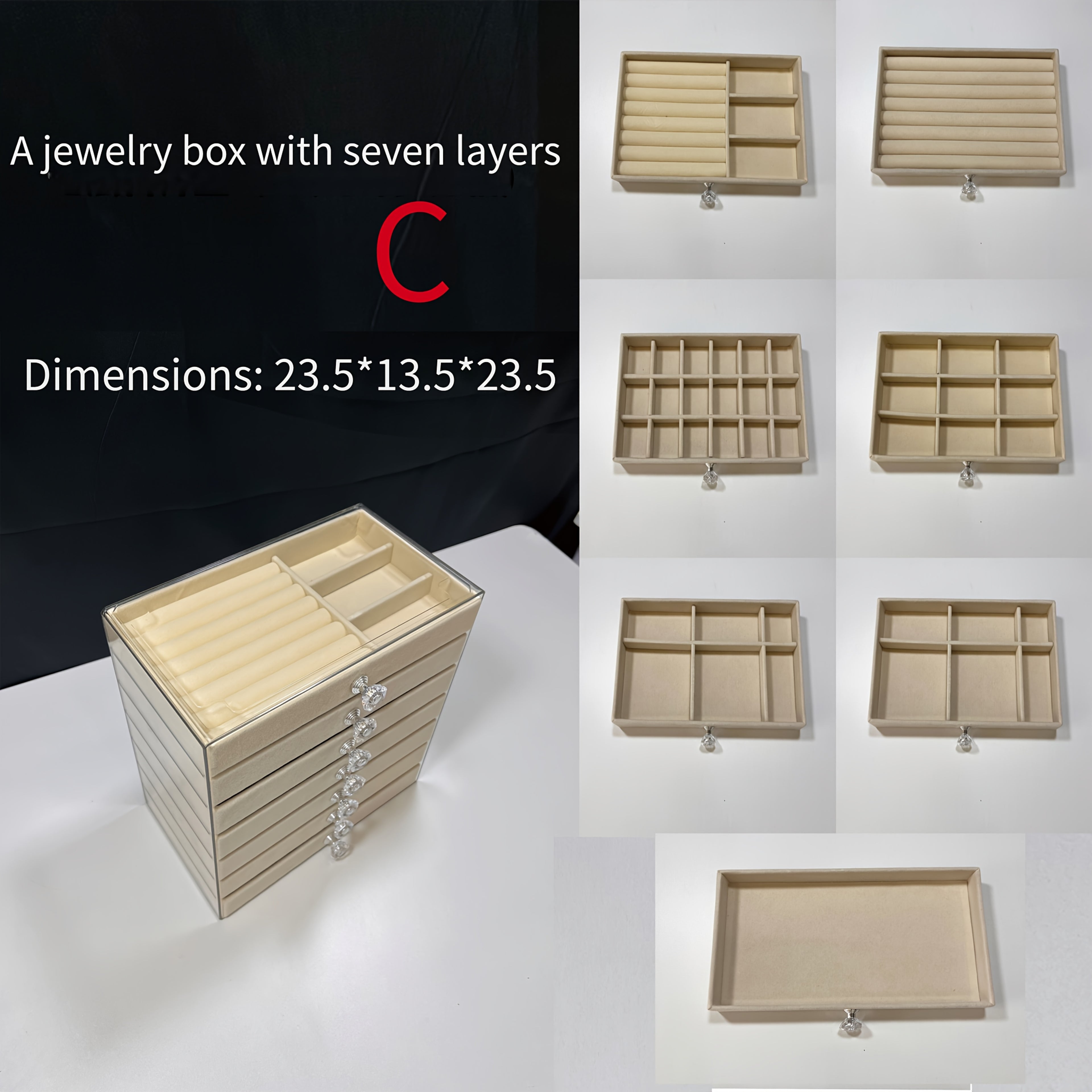7-Tier Upgraded Large Capacity Velvet Jewelry Box - Luxurious Stackable Organizer with Drawers for Earrings, Rings, Necklaces, Bracelets, and Pendants - Perfect for Desktop Display, Multi-Purpose Use, Ideal for Christmas, Halloween, Easter, Hanukkah, and