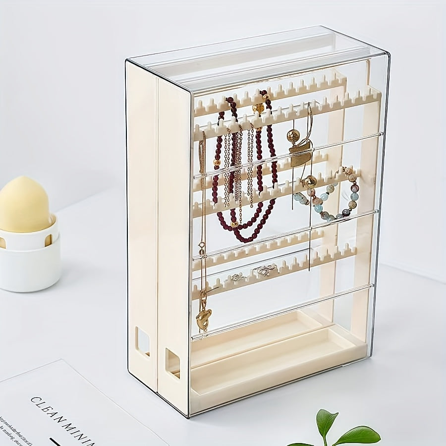 1pc Jewelry Storage Box with Pull-Out Display Shelves & Keychain Hooks - Durable Plastic Organizer for Bracelets, Necklaces, Earrings - Bedroom, Bathroom, Holiday Gifts, Back-to-School Supplies