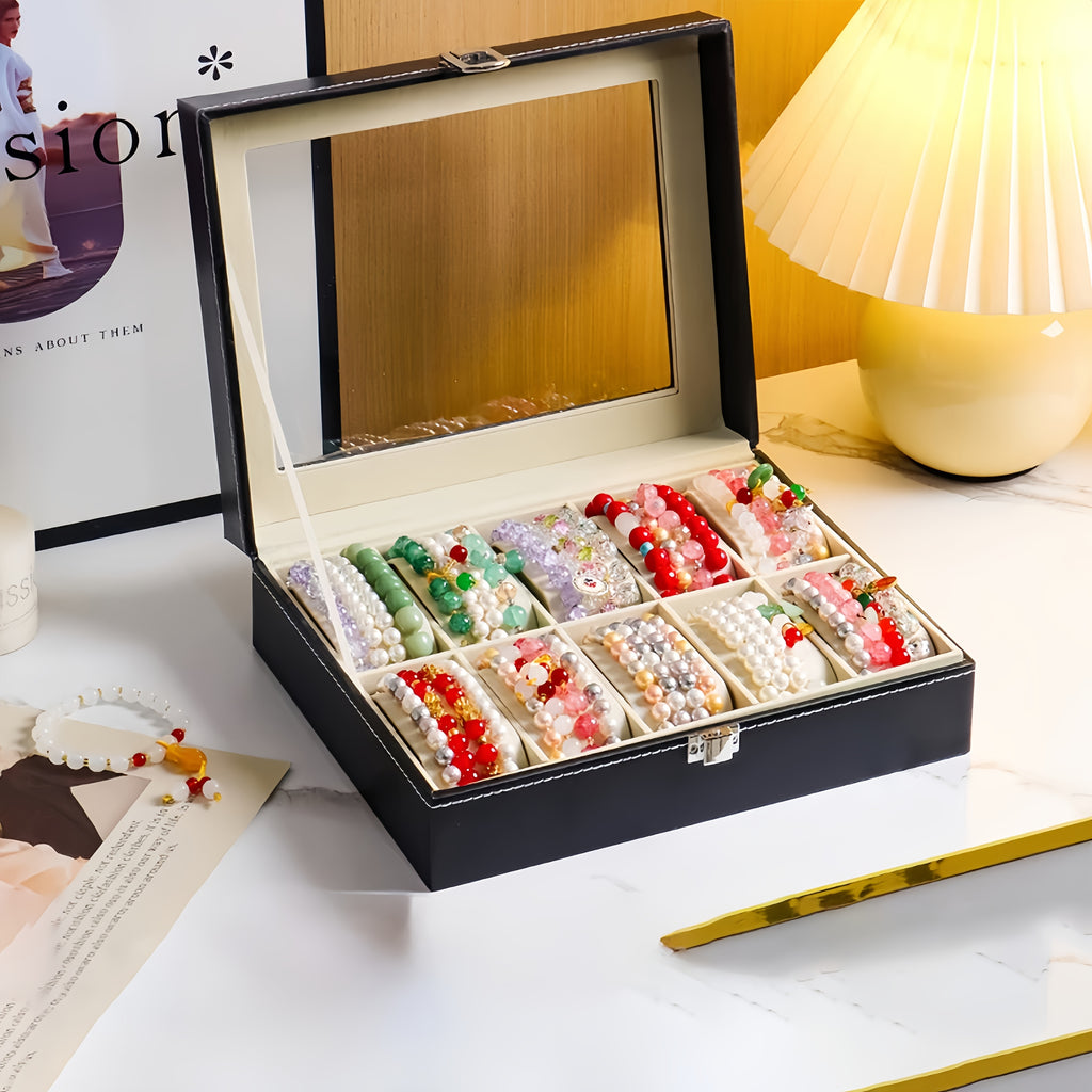 1pc black PU Leather jewelry bracelet storage box, 6 compartments with 10 compartments to choose from, bead jewelry storage box, watch storage box, built-in non deformable bracelet pillow, jewelry display cabinet, bead collection box