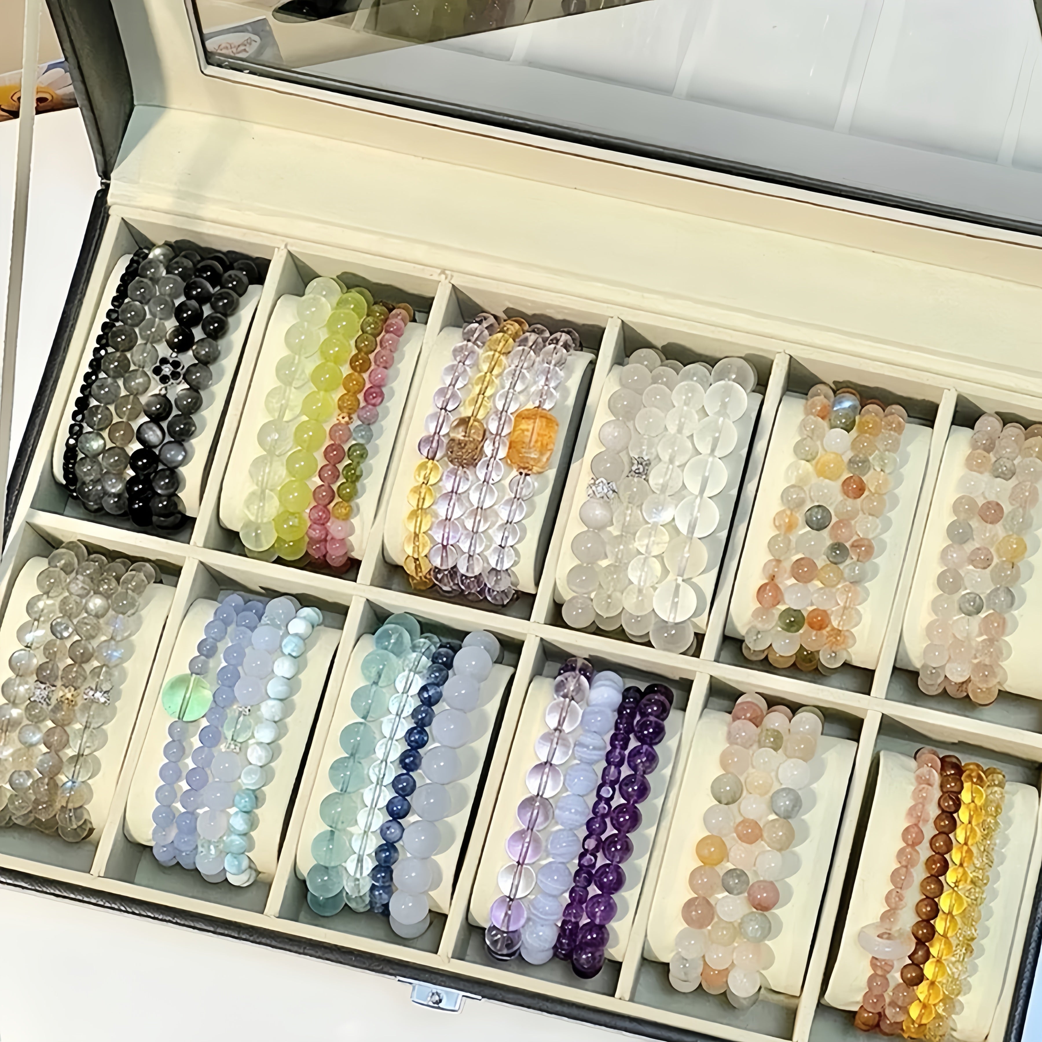 1pc black PU Leather jewelry bracelet storage box, 6 compartments with 10 compartments to choose from, bead jewelry storage box, watch storage box, built-in non deformable bracelet pillow, jewelry display cabinet, bead collection box