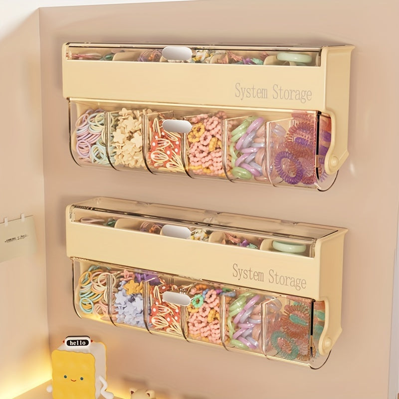 Wall-Mounted Jewelry & Hair Accessories Organizer Box - Multi-Layer Dustproof Waterproof Storage with Clear Compartments, Golden Flip-Top Design for Earrings, Hairpins, Clips - Space-Saving Plastic Storage Box, Jewelry Organizer Box, Sturdy Construction,