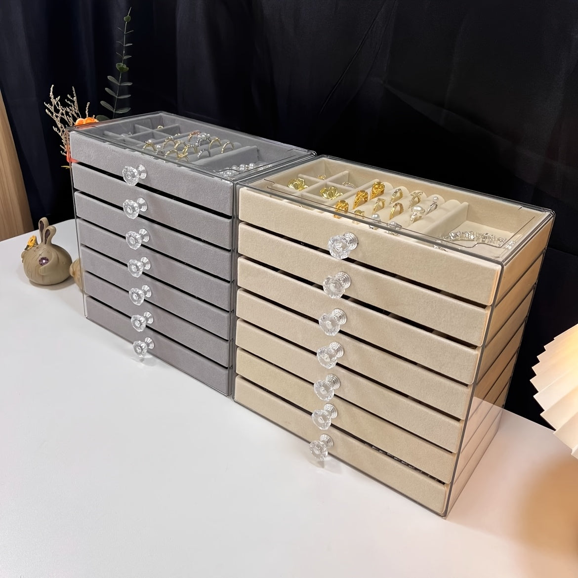 7-Tier Upgraded Large Capacity Velvet Jewelry Box - Luxurious Stackable Organizer with Drawers for Earrings, Rings, Necklaces, Bracelets, and Pendants - Perfect for Desktop Display, Multi-Purpose Use, Ideal for Christmas, Halloween, Easter, Hanukkah, and