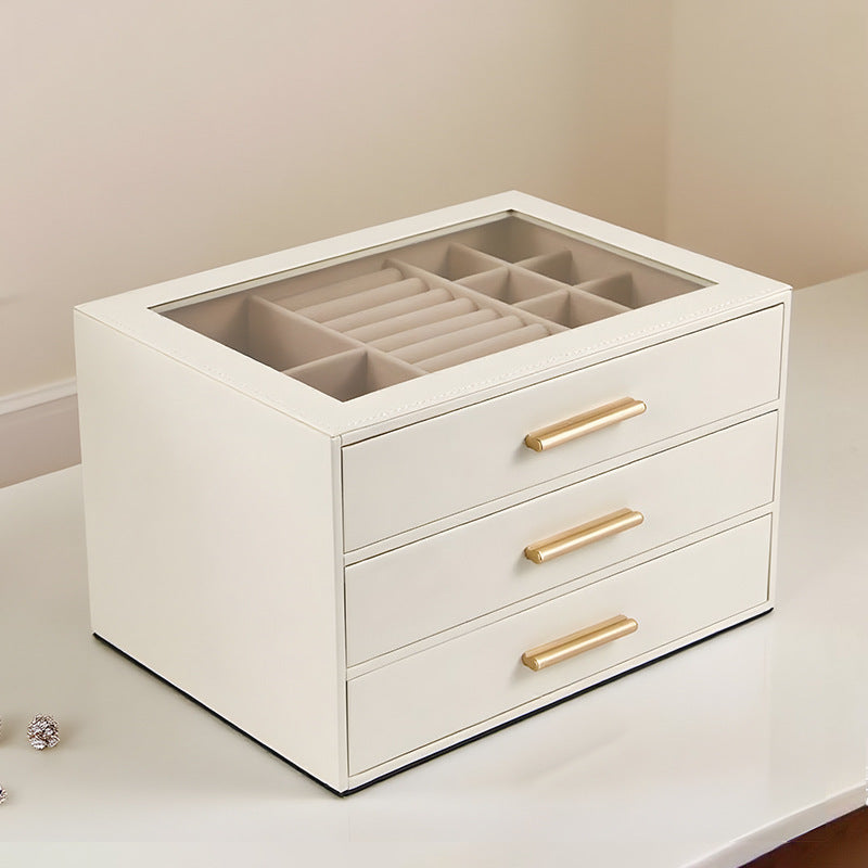 3-Tier Jewelry Organizer Box with Transparent Drawers - Large Capacity Multi-Layer Storage for Necklaces, Earrings, Rings - Durable Fabric & Metal Construction, Elegant White & Golden Design for Home or Retail Use, Jewelry Box, Jewelry Box, Jew