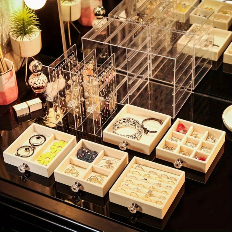 [Elegant Jewelry Organizer] Elegant Premium Clear Multi-Function Jewelry Organizer | Designed for Earrings, Studs & Necklaces with Customizable Dividers - Must-Have Stylish Home Decor to Showcase Your Treasures, Jewelry Towers