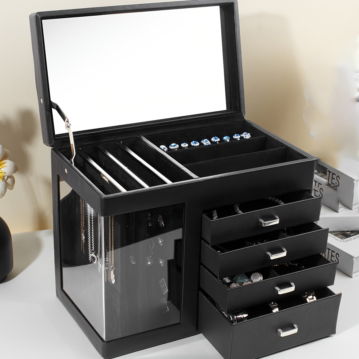 A Large 5-Layer Jewelry Organizer for Women with a Transparent Window - a Storage Box for Necklaces And Jewelry, Featuring 4 Drawers | The Perfect Gift for Thanksgiving, Halloween, Valentine'S Day, Or Christmas for Your Wife Or Girlfriend, Jewelry Boxes