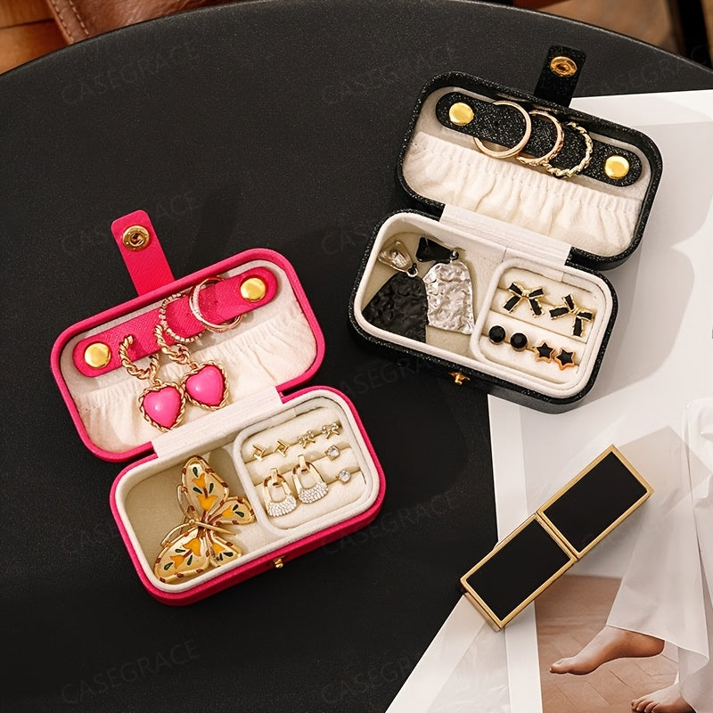 15pcs, 2-in-1 Mini Portable Jewelry Box with Detachable Ring Tray, Pearlescent Faux Leather Jewelry Organizer for Earrings, Necklaces, Rings, Hair Clips, Travel Jewelry Case, Decorative Jewelry Box, Gift for Her, Valentine's Day Gift, Mother's Day Gift,