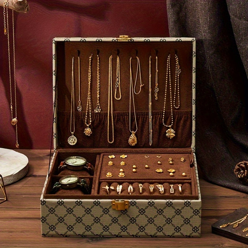 Classic Jewelry Box with Lock - 4-Season Multi-Layer Rectangular Desktop Organizer for Earrings, Necklaces, Rings & Watches - Versatile Accessory Storage Case with Quick Release, Jewelry Boxes