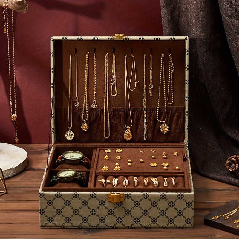 Classic Jewelry Box with Lock - 4-Season Multi-Layer Rectangular Desktop Organizer for Earrings, Necklaces, Rings & Watches - Versatile Accessory Storage Case with Quick Release, Jewelry Boxes