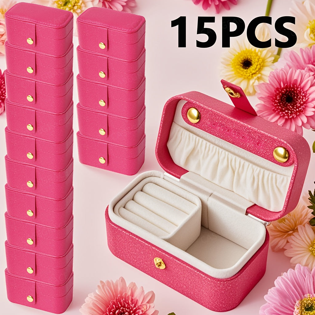 15pcs, 2-in-1 Mini Portable Jewelry Box with Detachable Ring Tray, Pearlescent Faux Leather Jewelry Organizer for Earrings, Necklaces, Rings, Hair Clips, Travel Jewelry Case, Decorative Jewelry Box, Gift for Her, Valentine's Day Gift, Mother's Day Gift,