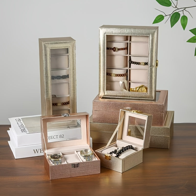 Eight-Compartment Golden, Silvery, and Rose Golden Frame Glasses Storage Box with Transparent Lid - Modern Multi-Slot Eyeglass Holder for Men & Women, Protective Display Case, Accessory Organizer, Durable Jewelry Stand, Jewelry Boxes