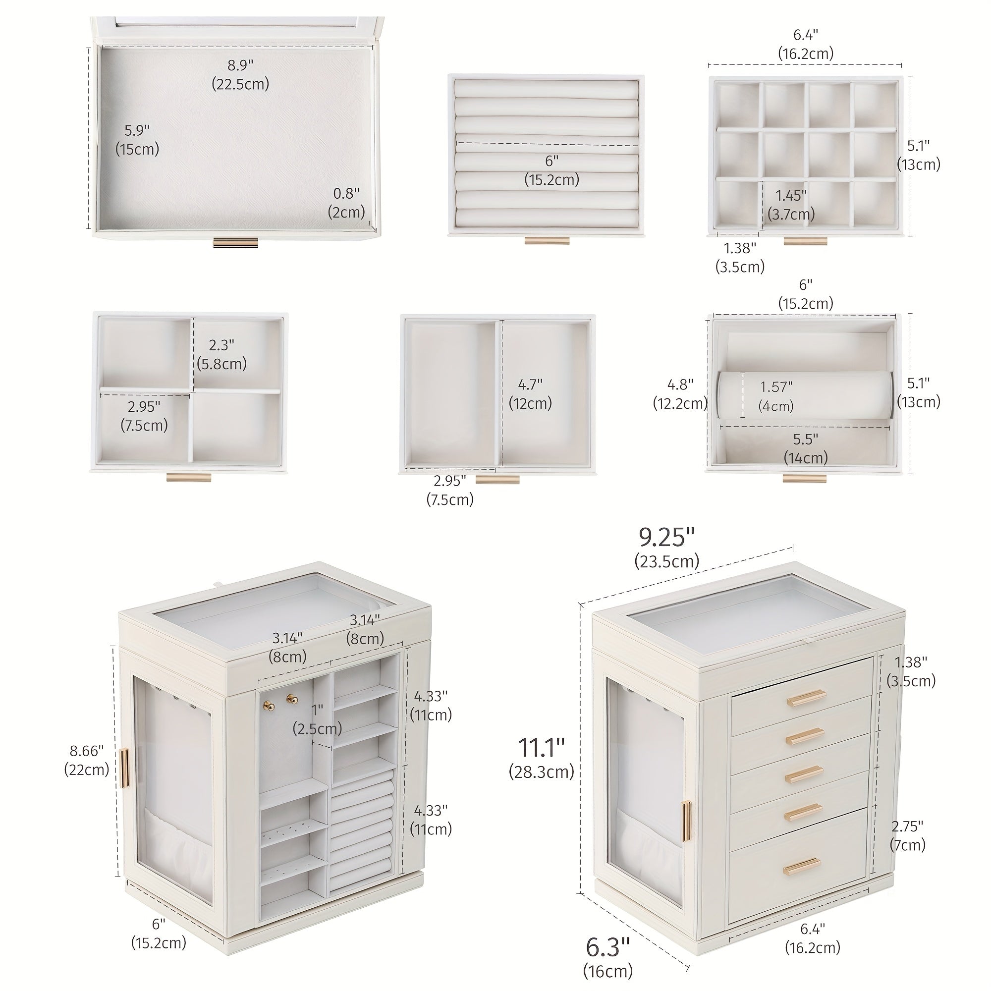 [1pc CASEGRACE Jewelry Box] 1pc CASEGRACE 360° Rotating Jewelry Organizer Box | 5-Drawer Large Capacity Faux Leather Storage with Transparent Double Doors, Modern Elegant Design for Necklaces, Rings, Earrings, Watches | Perfect Gift for Women (Valentine's