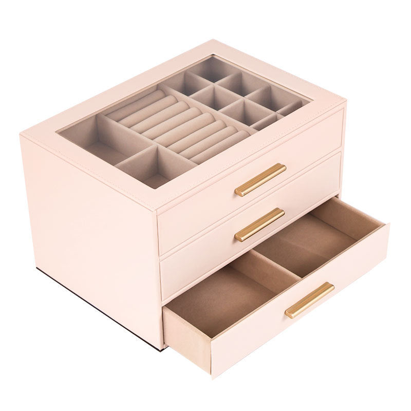 3-Tier Jewelry Organizer Box with Transparent Drawers - Large Capacity Multi-Layer Storage for Necklaces, Earrings, Rings - Durable Fabric & Metal Construction, Elegant White & Golden Design for Home or Retail Use, Jewelry Box, Jewelry Box, Jew