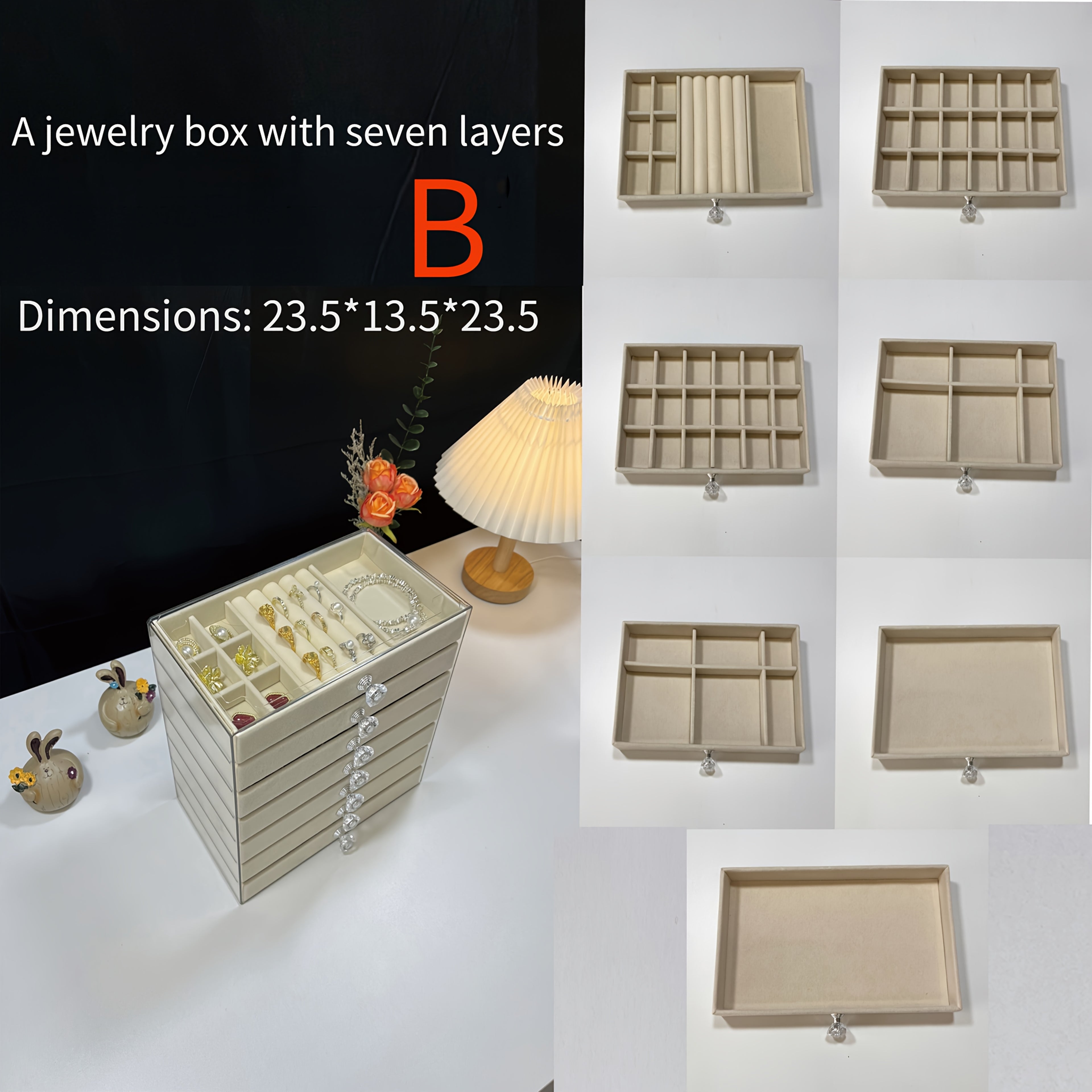 7-Tier Upgraded Large Capacity Velvet Jewelry Box - Luxurious Stackable Organizer with Drawers for Earrings, Rings, Necklaces, Bracelets, and Pendants - Perfect for Desktop Display, Multi-Purpose Use, Ideal for Christmas, Halloween, Easter, Hanukkah, and