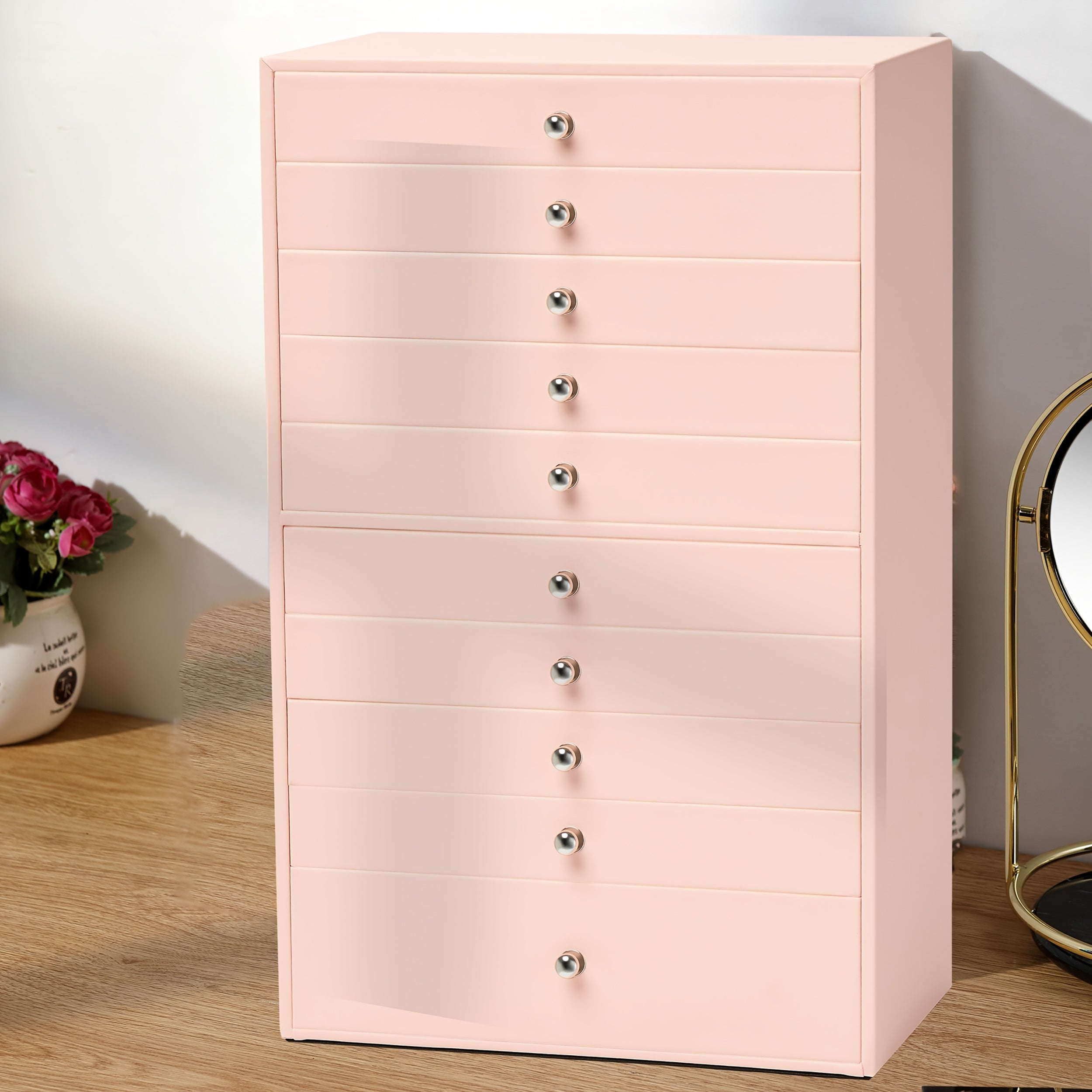 1pc Large Capacity Ten-Layer Velvet Jewelry Storage Cabinet with 10 Drawers - Stylish Rectangle Design, Tabletop Mounting, Multipurpose, Contemporary Style - Perfect Gift for Mothers Day, Valentines Day, Birthday, christmas gift, Jewelry Boxes