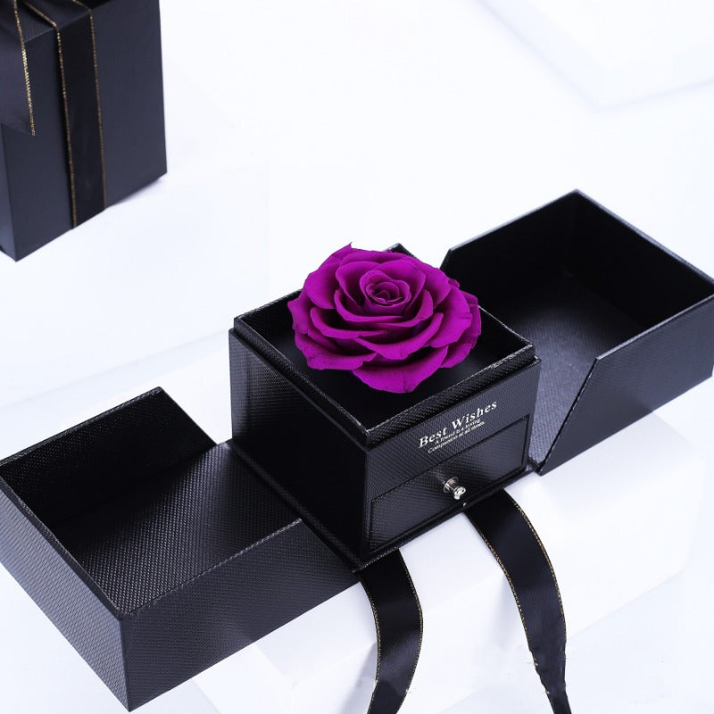 Handmade Bohemian-Style Acrylic Jewelry Gift Box with Immortal Red Rose - Double-Door Storage for Necklaces & Rings, Drawer Organizer, Black Fabric-Lined Interior & Ribbon Bow - Valentine's Day, Anniversary, Mother's Day Gift for Women, Moms, Girlfriends,