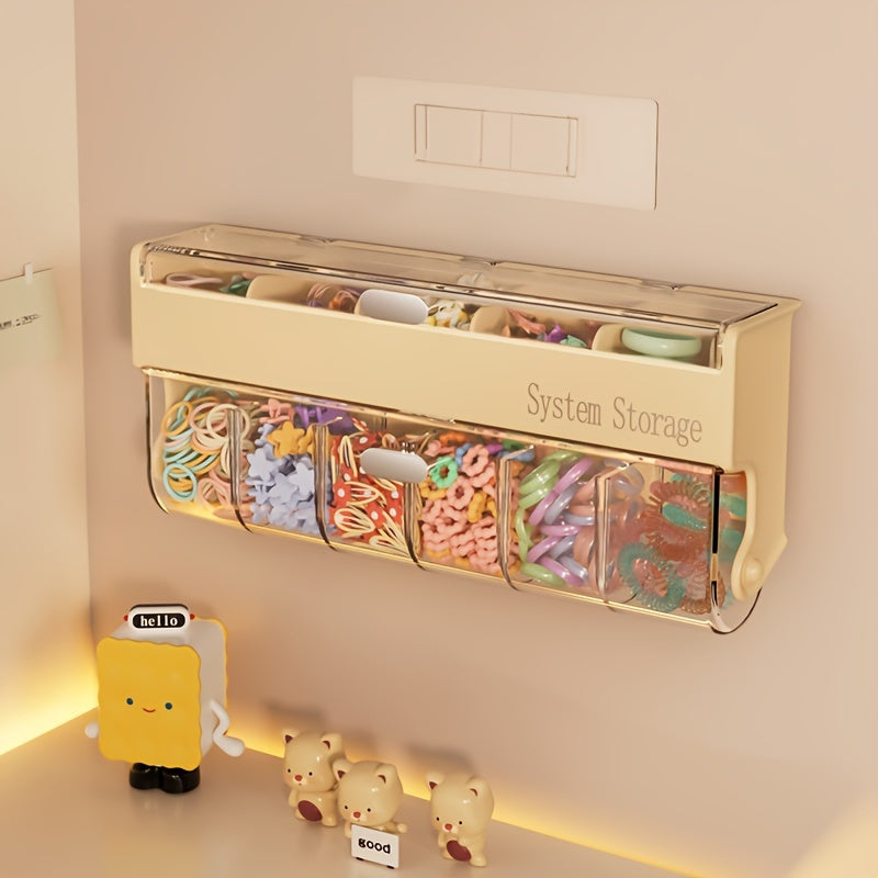 Wall-Mounted Jewelry & Hair Accessories Organizer Box - Multi-Layer Dustproof Waterproof Storage with Clear Compartments, Golden Flip-Top Design for Earrings, Hairpins, Clips - Space-Saving Plastic Storage Box, Jewelry Organizer Box, Sturdy Construction,