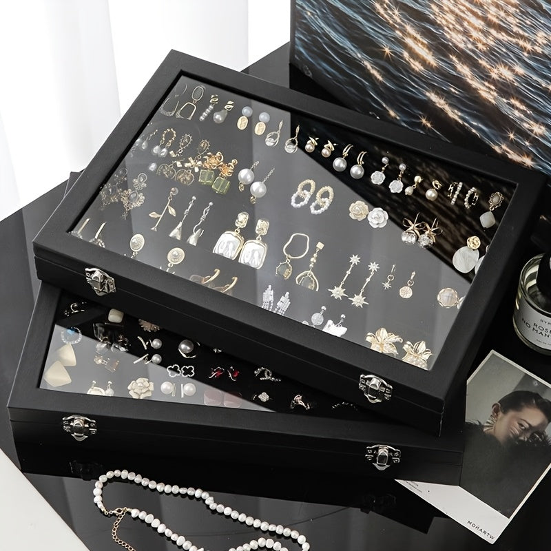 Transparent Jewelry Storage Box - Faux Leather Display Case for Earrings, Rings, Necklaces & Bracelets - Exquisite Gift Organizer with Snap Closure, Multi-Compartment Design & Fabric-Lined Interior, Jewelry Organizer Storage, Jewelry Boxes