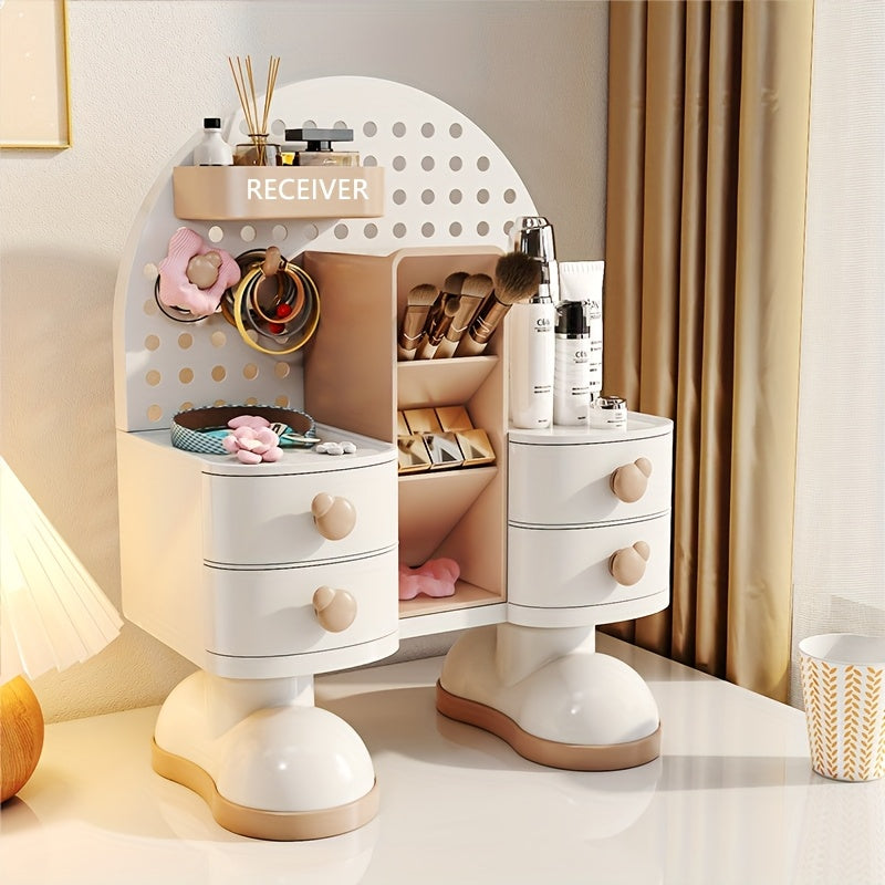 1pc creative jewelry and cosmetics storage box with drawer storage artifact, multi-functional office desktop storage box, suitable for beauty and Light Beige care products, jewelry, office supplies, Jewelry Boxes