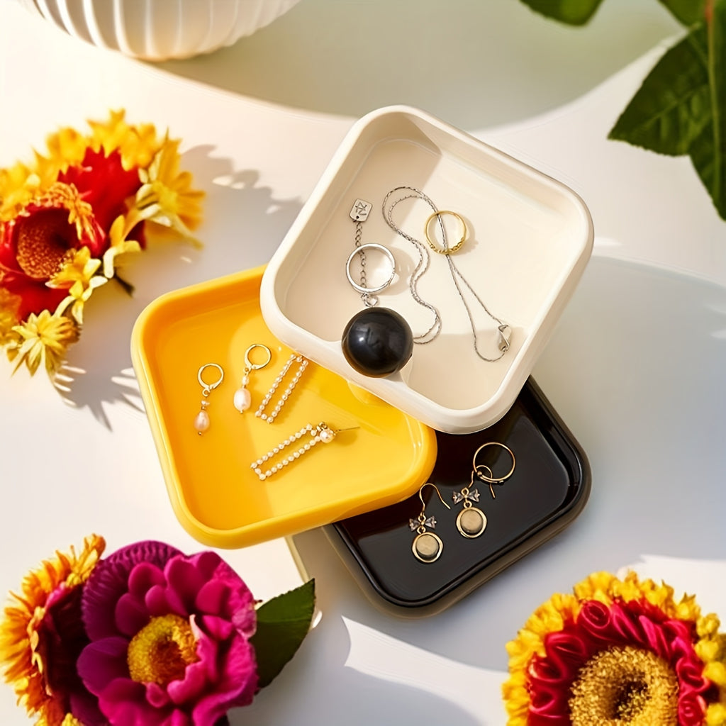 3-Tier/4-Tier Rotating Jewelry Organizer Box with Cute Black Bean Design - Contrast Color Lids, Dustproof Plastic Storage for Dressing Table & Desktop Accessories, Jewelry Boxes, Playful Design, Stackable Compartments, Jewelry Boxes