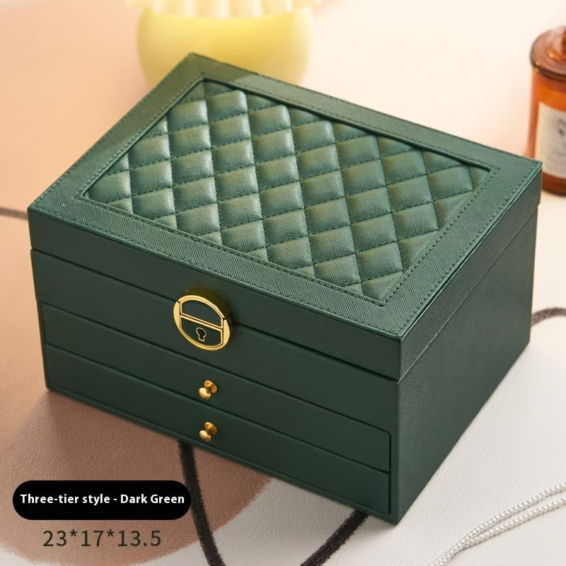 1pc Large Jewelry Organizer Box with Triple-Layer Drawers - Elegant White & Interior Compartments, Soft-Lining, Stable Base - for Necklace, Bracelet, Earring, Ring, Pendant - Jewelry Storage Case for Home or - Valentine's Gift Idea, Jewelry Box,